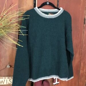 Women's Green Sweater with Gray Trim